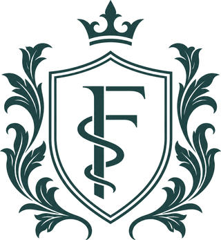 The Fairtreat crest: a shield with the rod of Asclepius